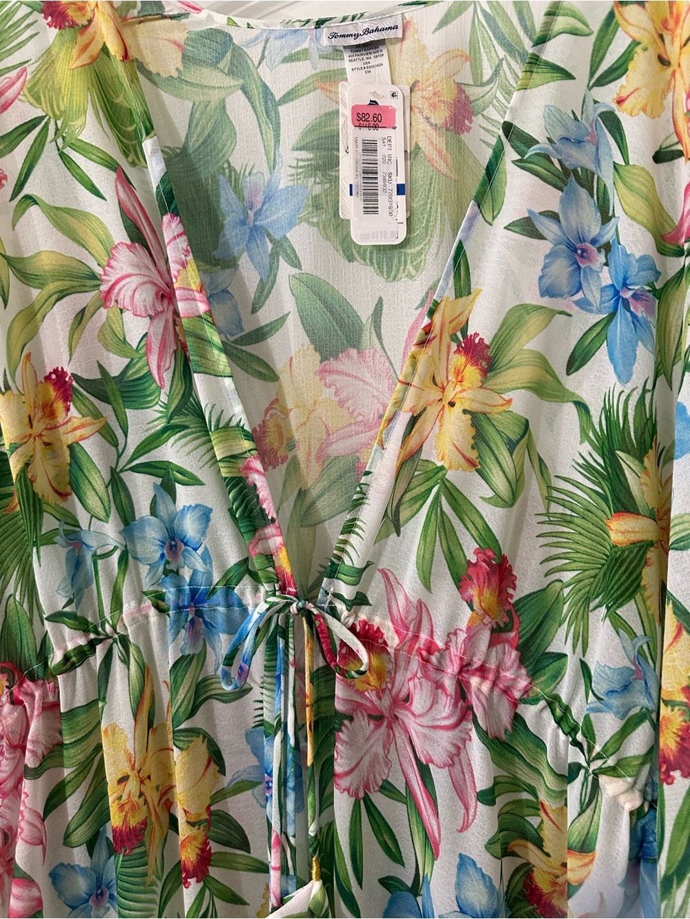 Tommy Bahama Orchid Garden Tie Front Duster Sheer Cover Up Size L/XL - Picture 3 of 4